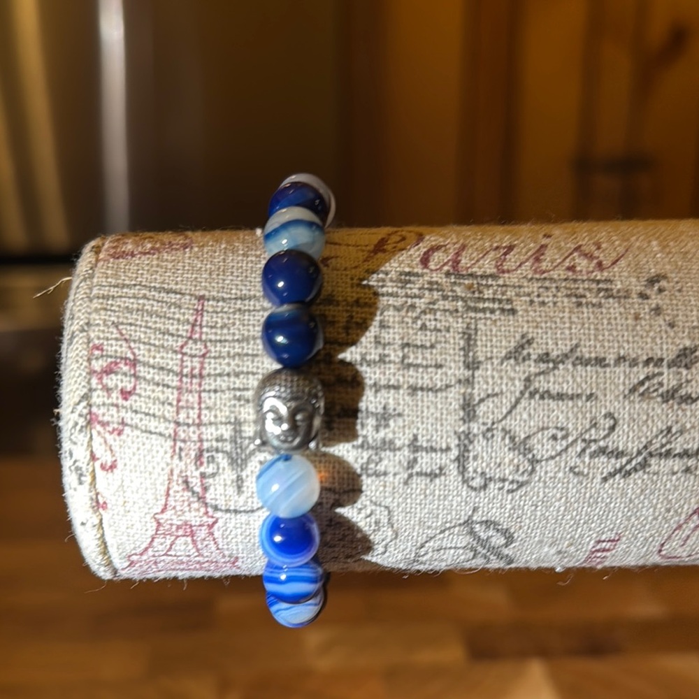 Blue Beaded Bracelet with Silver Accent